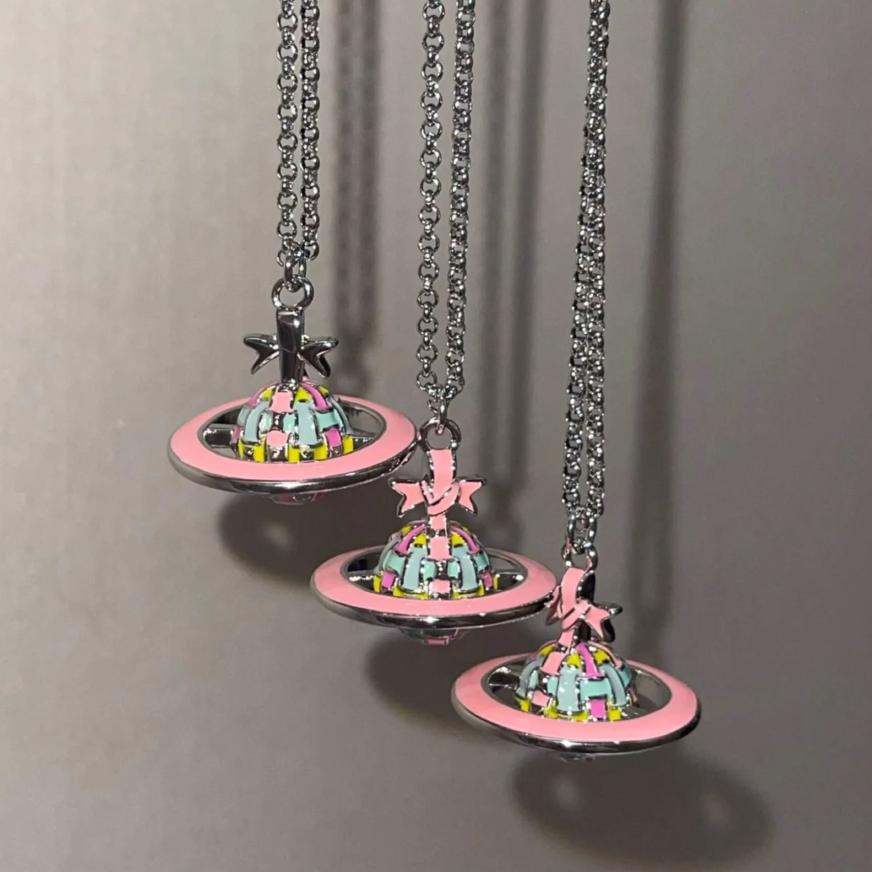 Vintage Pink Bow Woven Orb Necklace