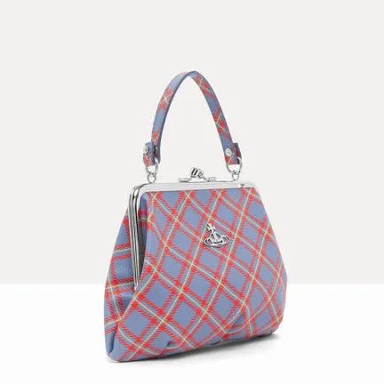 NEW-Blue Pink Plaid Granny Frame Purse