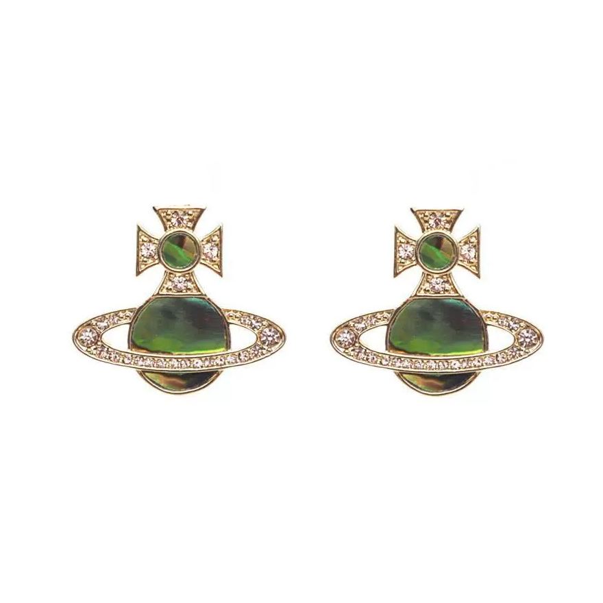 2 Colors RINA Diamond Shell Saturn Earrings