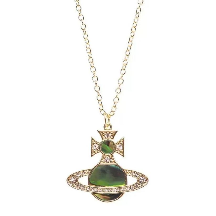 2 Colors RINA Diamond Shell Saturn Necklace