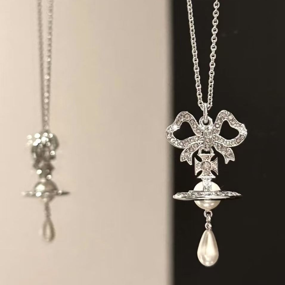 2 Colors RIGOBERTA Bow Saturn Pendant Necklace