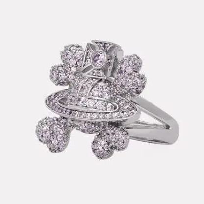 2 Colors Skull Full Diamond Saturn Ring