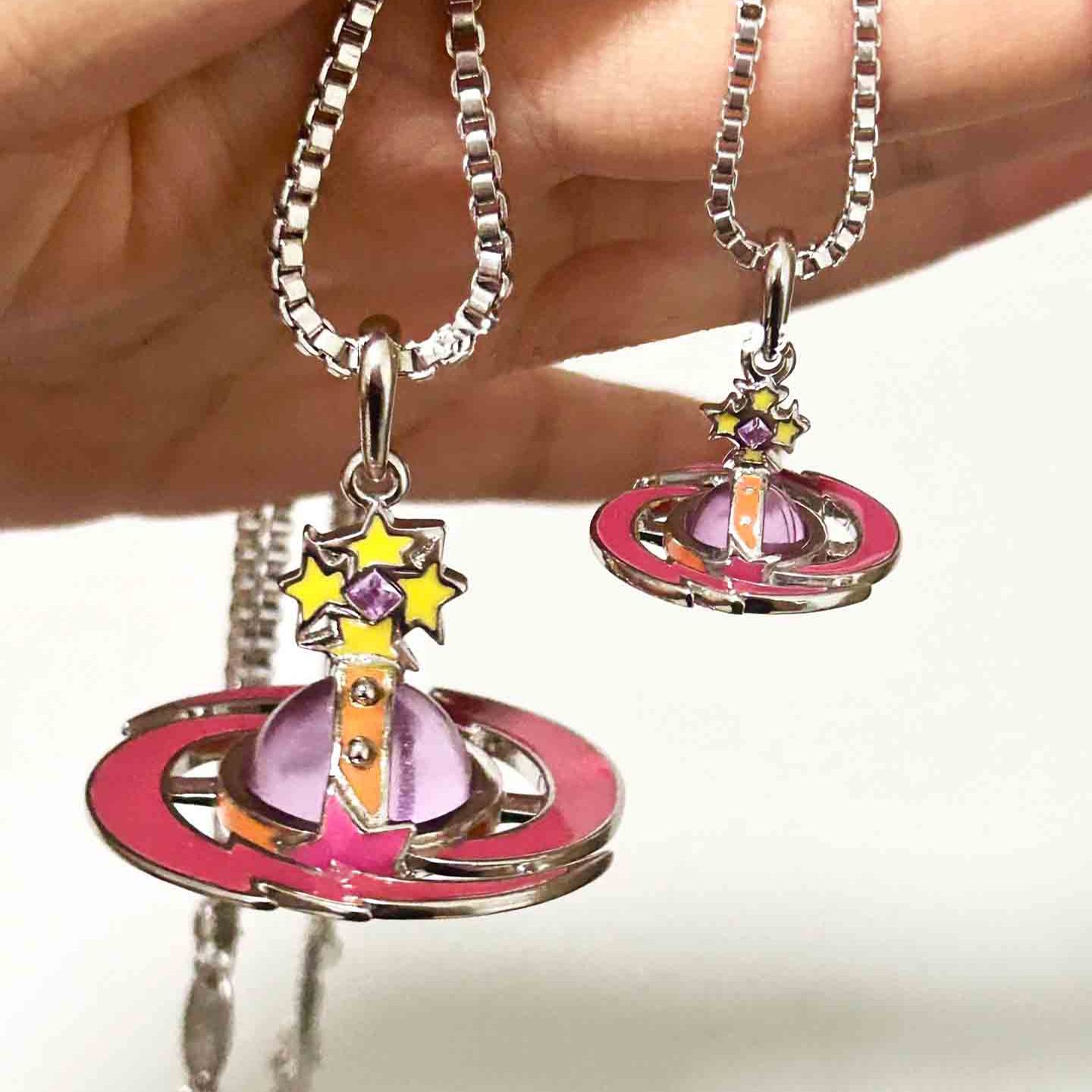 2 Size Color Meteor ORB Saturn Necklace