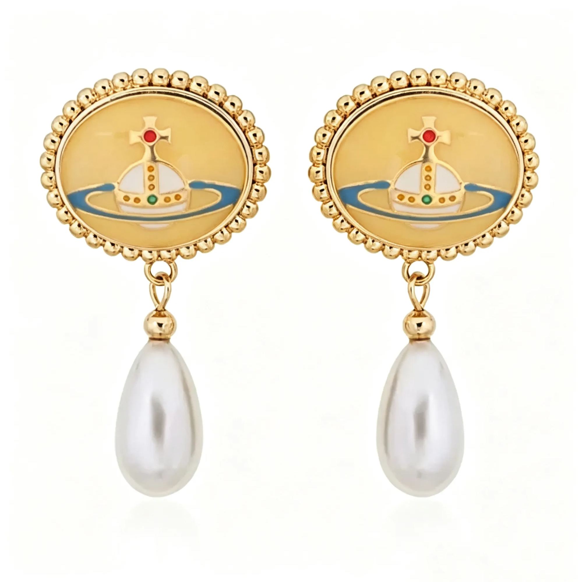 6 Colors Enamel Lace Pearl Earrings