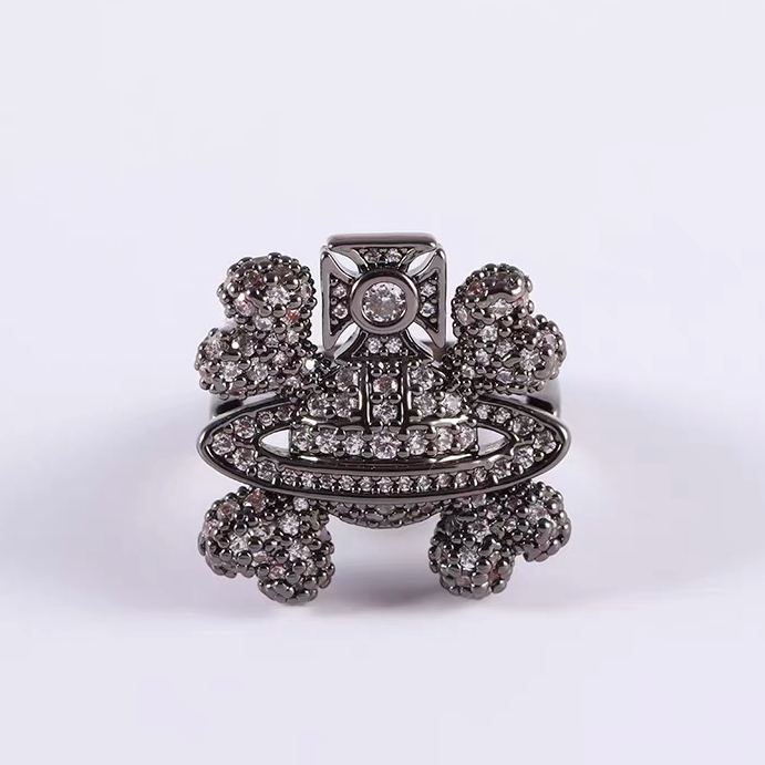 2 Colors Skull Full Diamond Saturn Ring