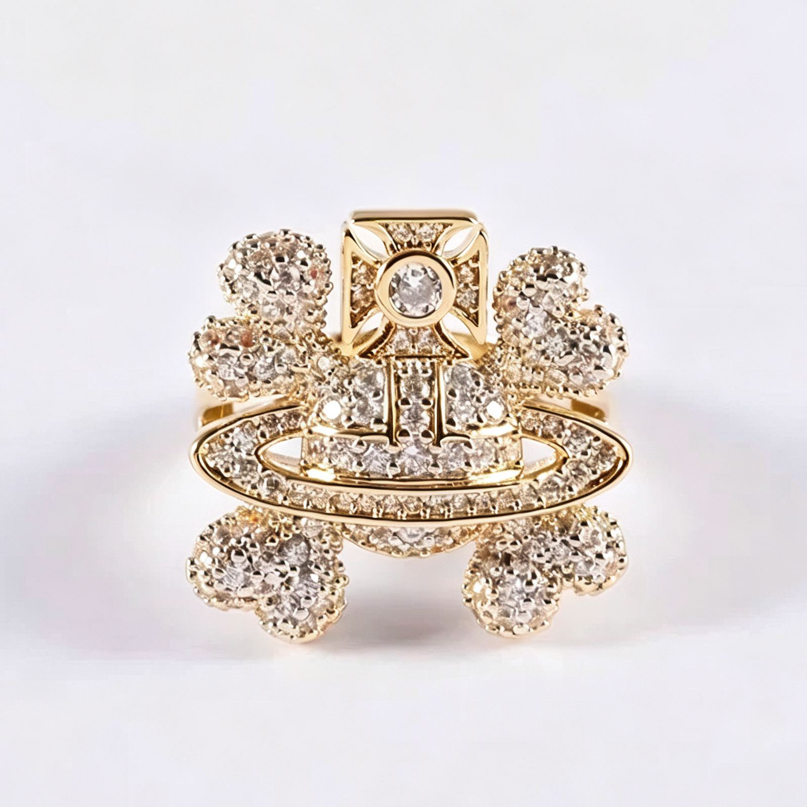 2 Colors Skull Full Diamond Saturn Ring