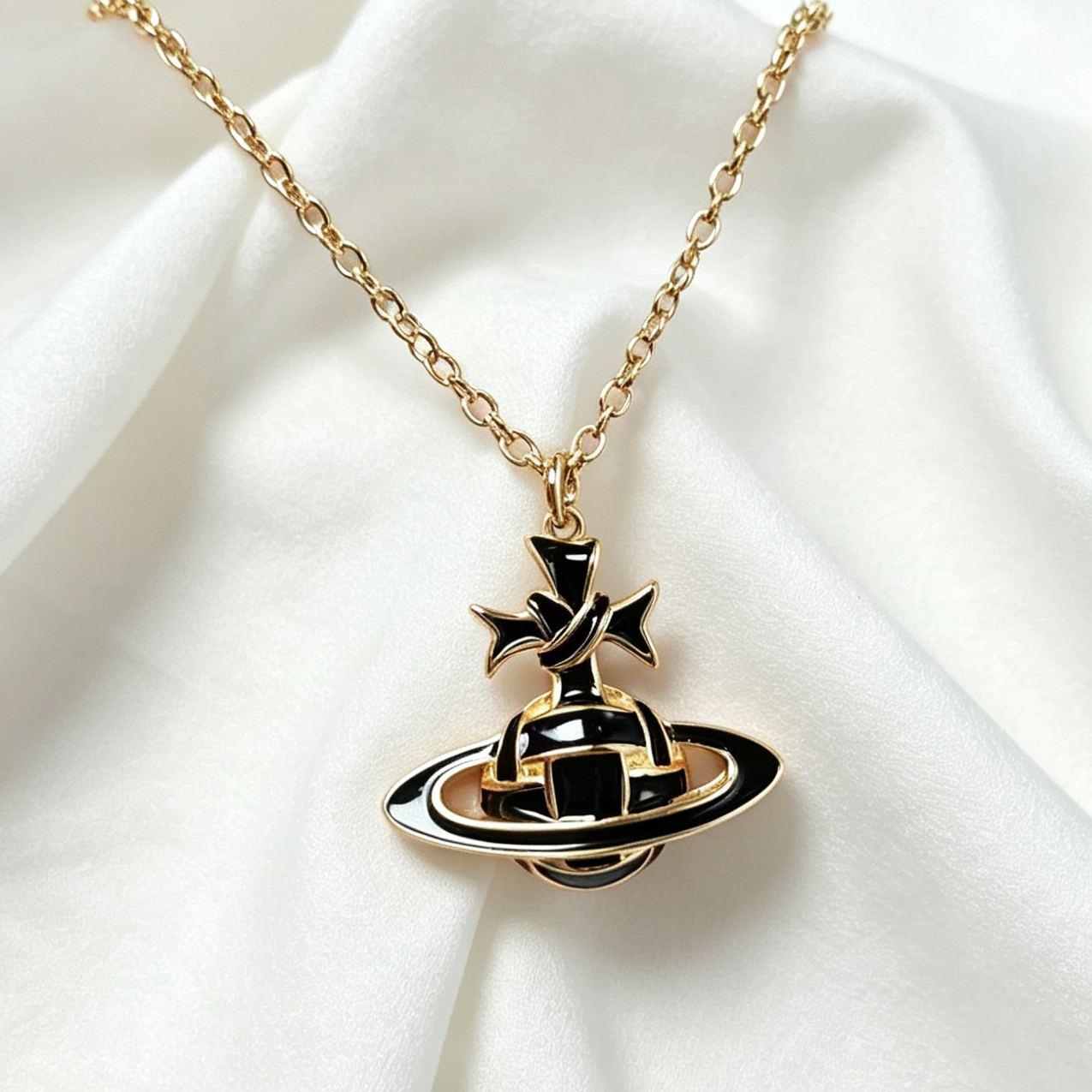 3 Colors RIBBON Plait Saturn Necklace