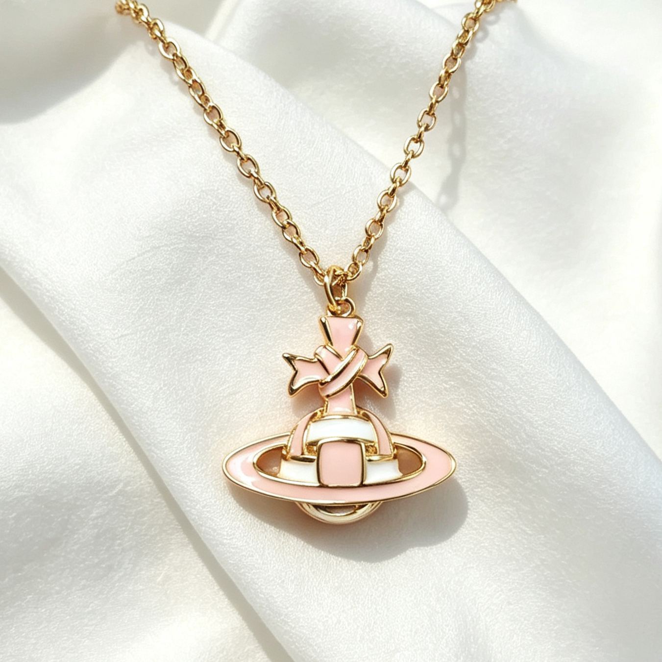 3 Colors RIBBON Plait Saturn Necklace