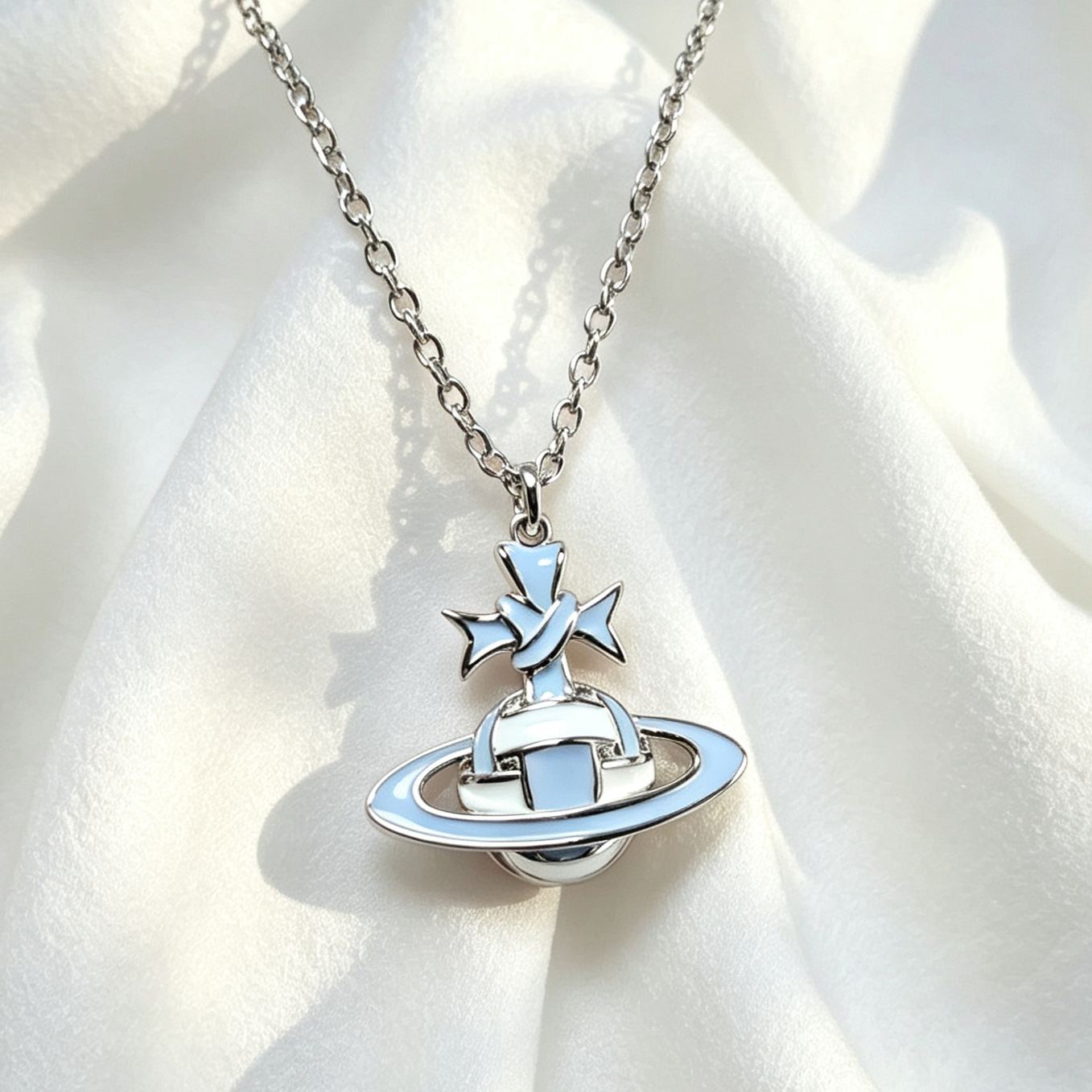 3 Colors RIBBON Plait Saturn Necklace