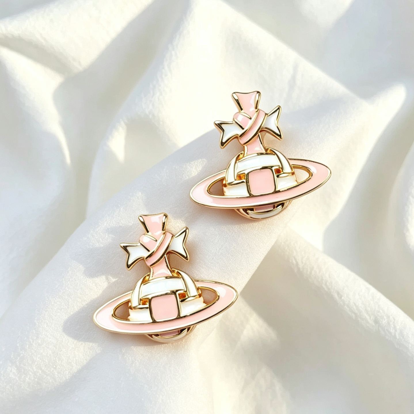 3 Colors RIBBON Plait Saturn Earrings