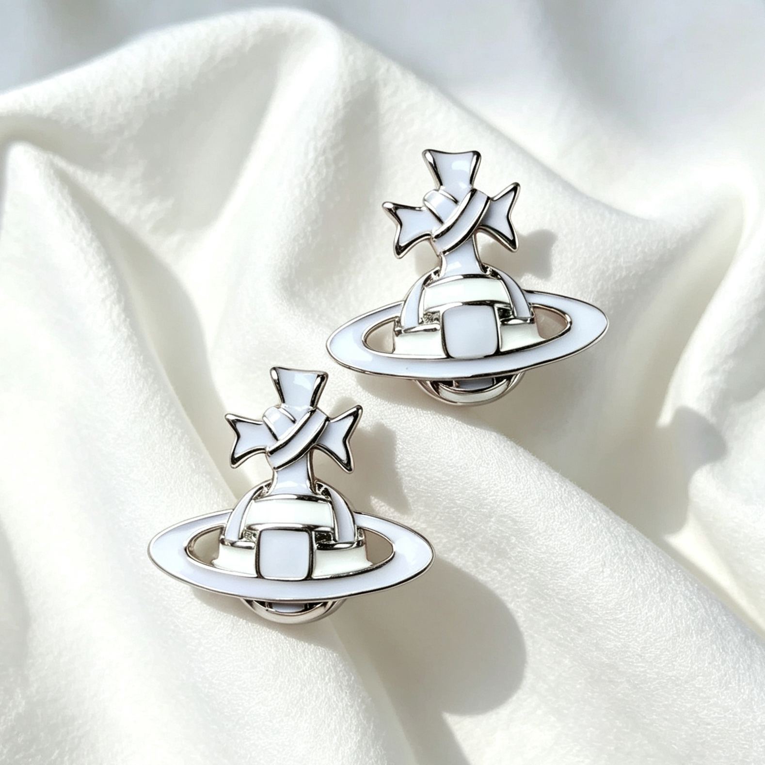 3 Colors RIBBON Plait Saturn Earrings