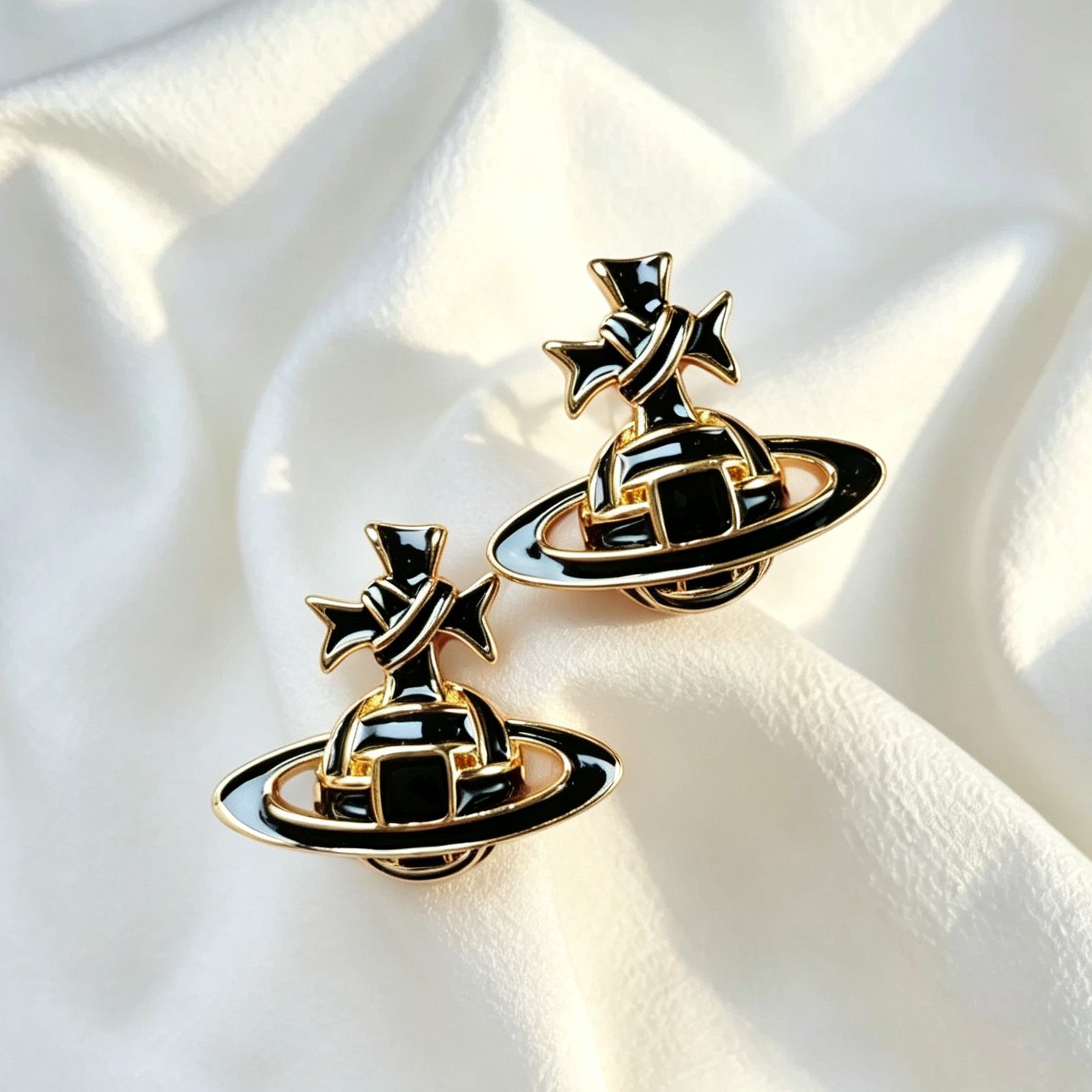 3 Colors RIBBON Plait Saturn Earrings