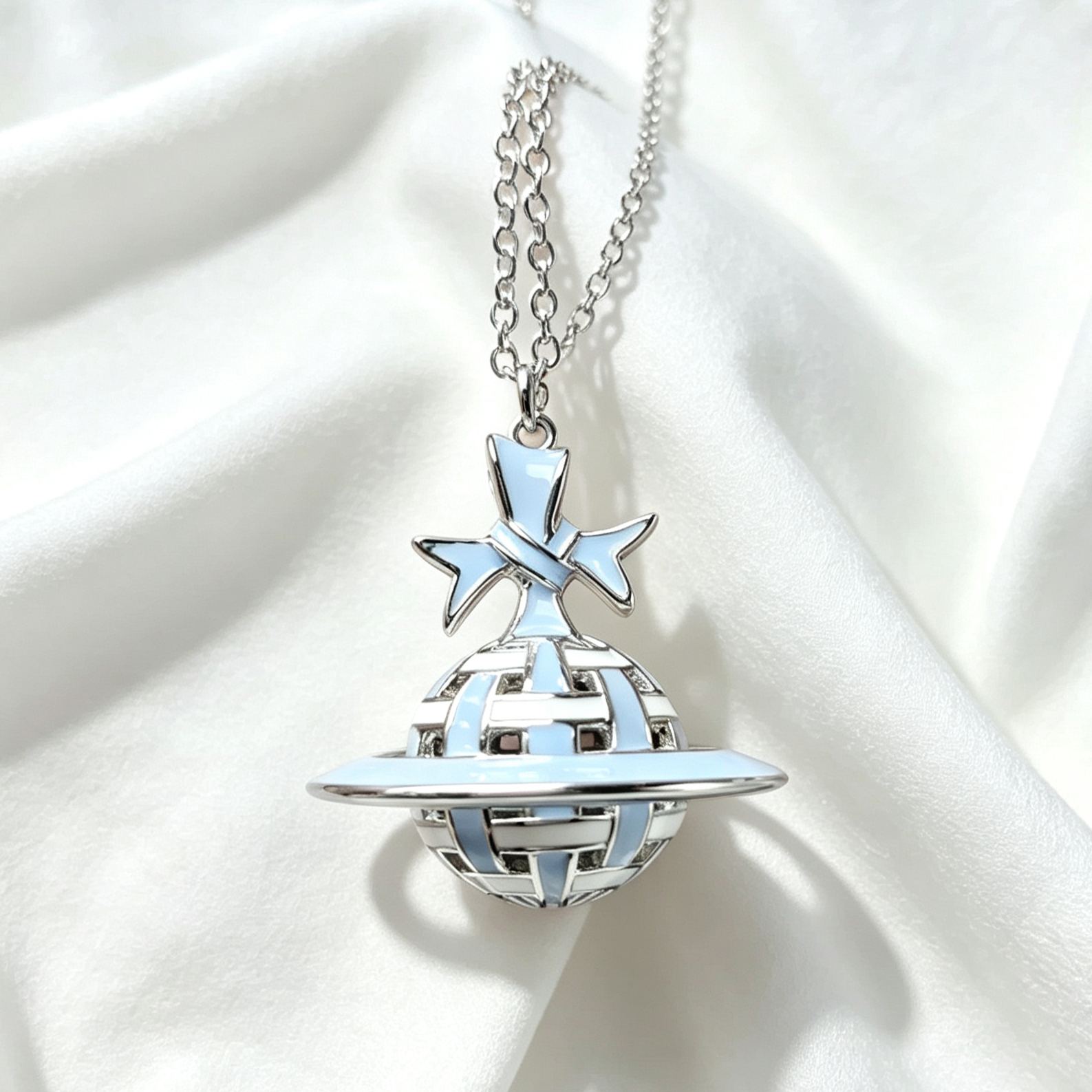 3 Colors RIBBON Plait Orb Saturn Necklace