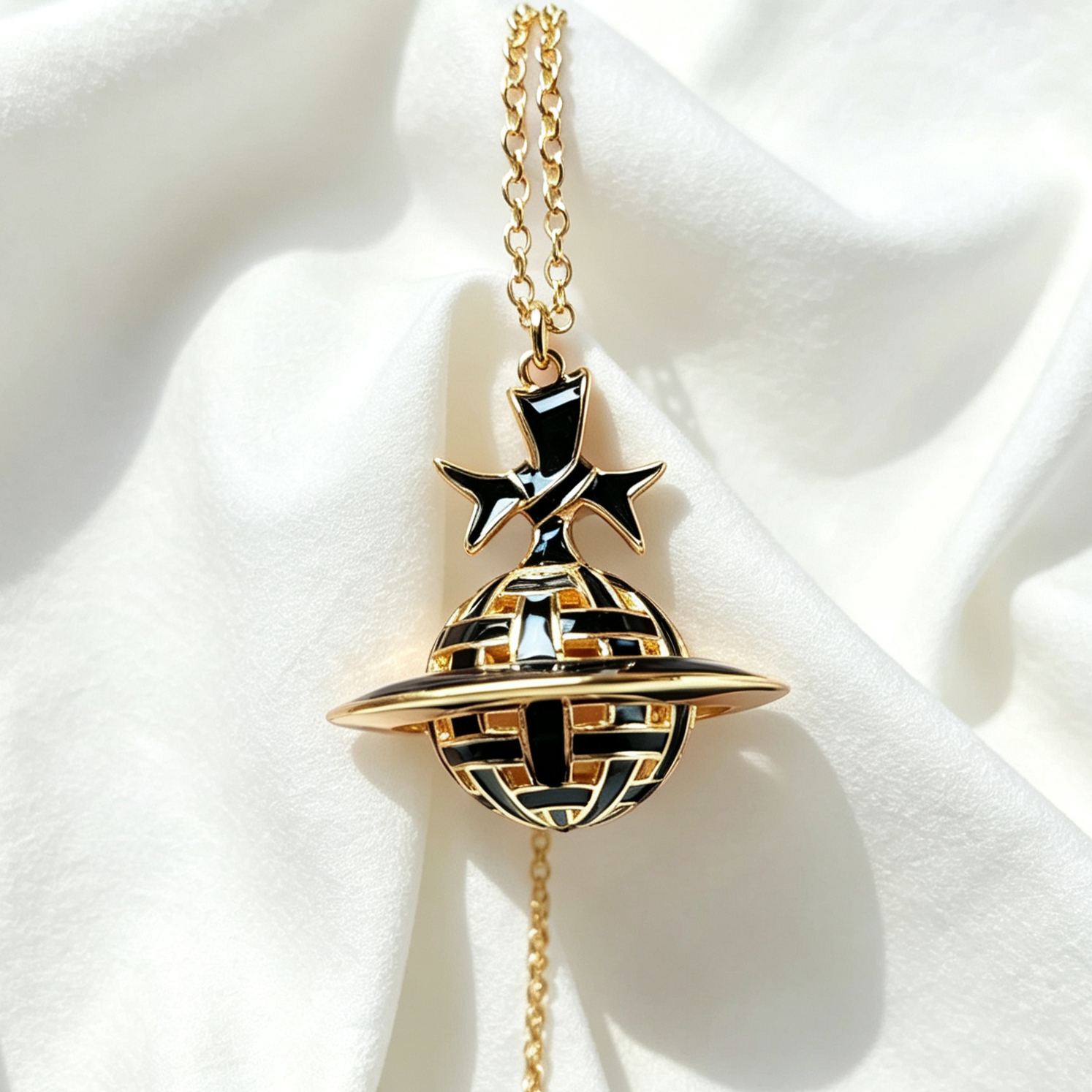 3 Colors RIBBON Plait Orb Saturn Necklace