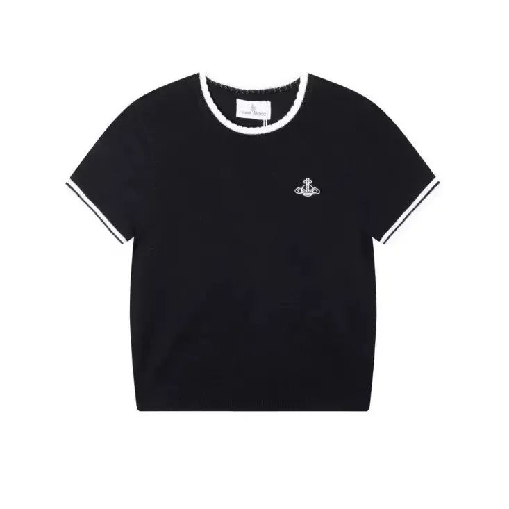 3 Colors Wave Short-Sleeve Knit Top
