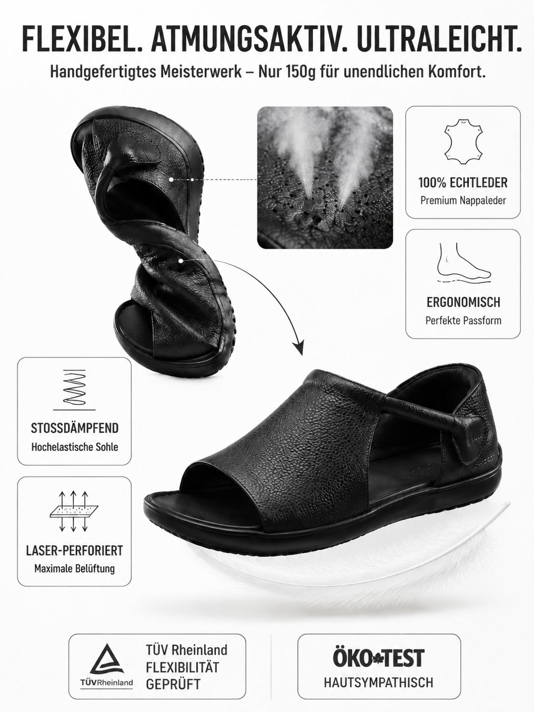 Handgefertigte Sandalen aus reinem Rindsleder