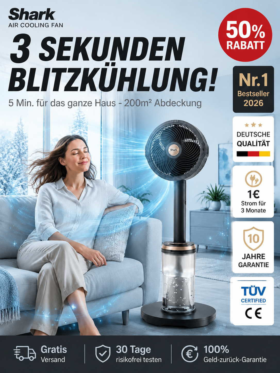 Der geräuscharm Standventilator mit Energiesparmodus und Zirkulationsfunktion