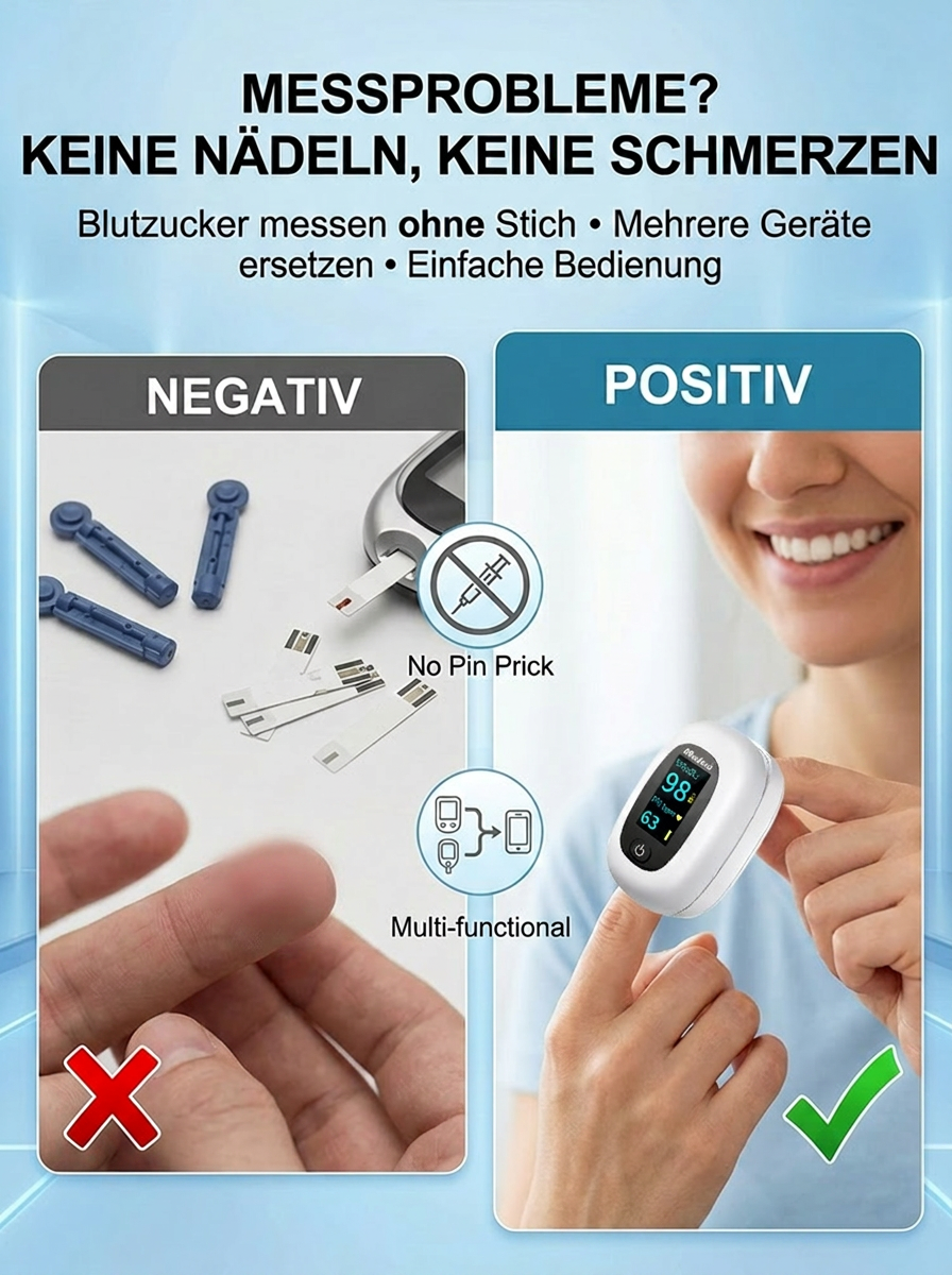 🩸3-in-1-Blutzucker-, Herzfrequenz- und Pulsoximeter