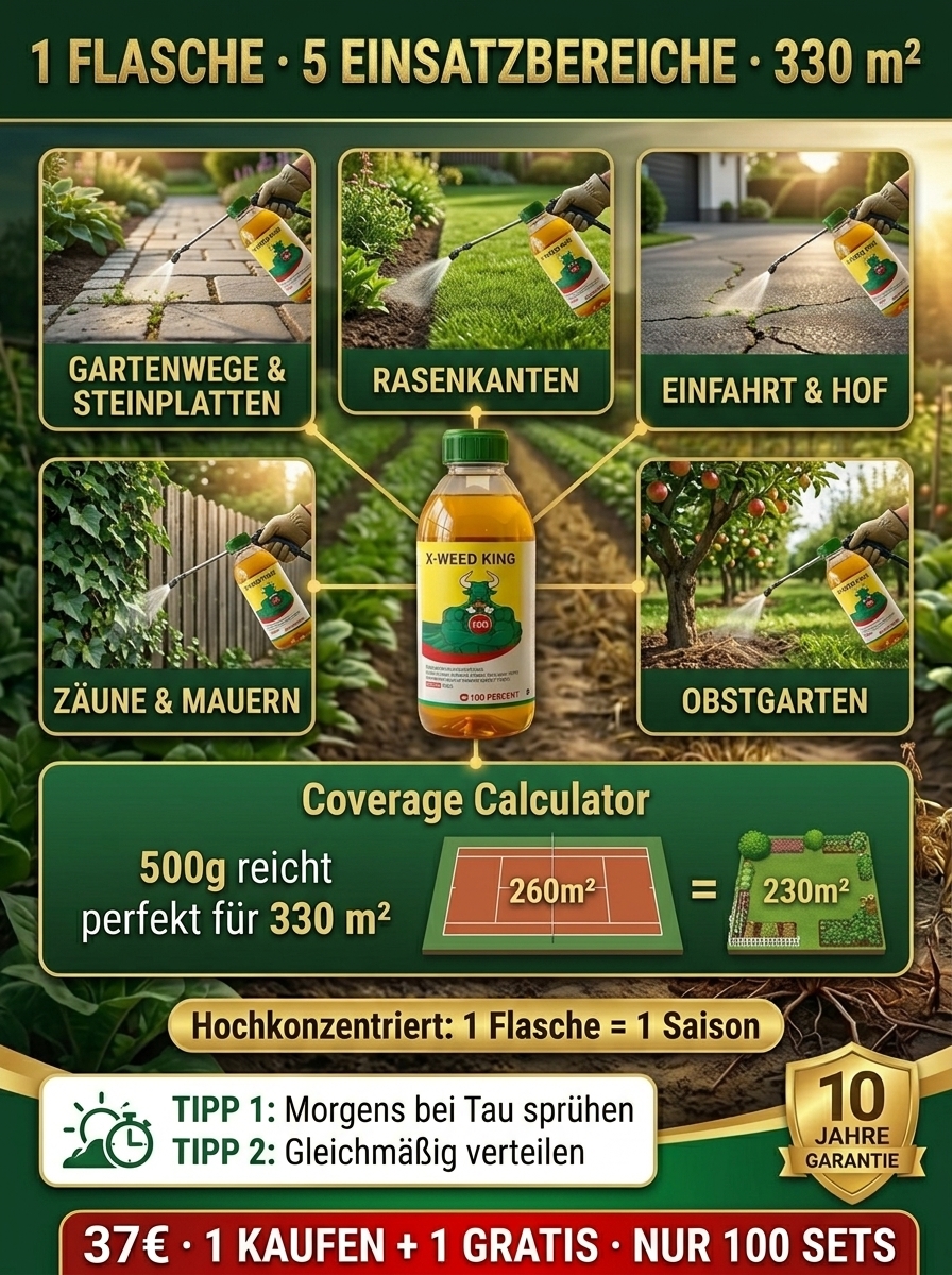 🌱 Nur 1x sprühen = 10 Jahre Ruhe: Einmalige Anwendung für ein jahrzehntelanges, unkrautfreies Ergebnis.
