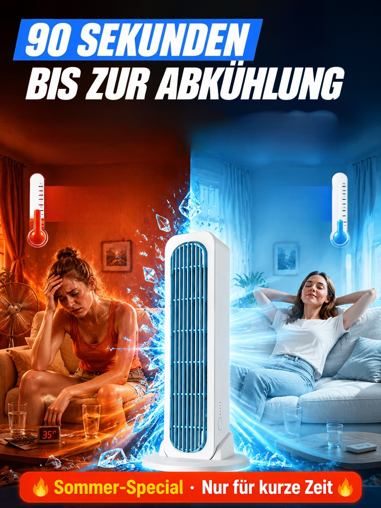 90 Sek. Raumkühlung: 2-in-1 Turm- und Klimaventilator, stehend und liegend nutzbar