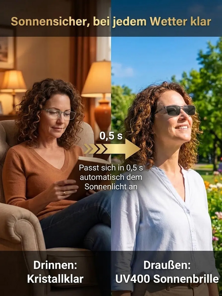 Adaptiv getönte Lesebrille mit Lichtanpassung – Drei Brillen in einer