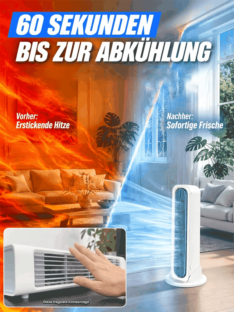 90 Sek. Raumkühlung: 2-in-1 Turm- und Klimaventilator, stehend und liegend nutzbar