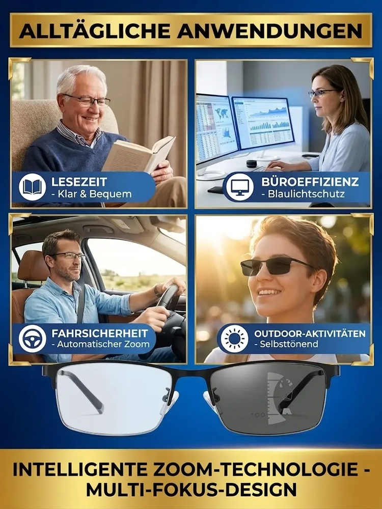Adaptiv getönte Lesebrille mit Lichtanpassung – Drei Brillen in einer
