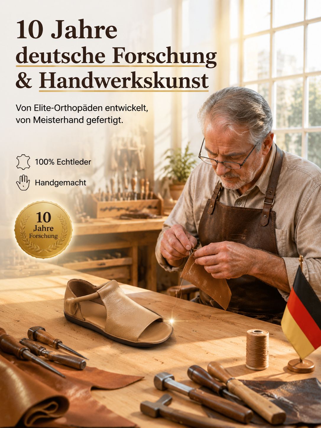 👞Handgefertigte Sandalen aus reinem Rindsleder-Hält 10 Jahre, ohne die Form zu verlieren