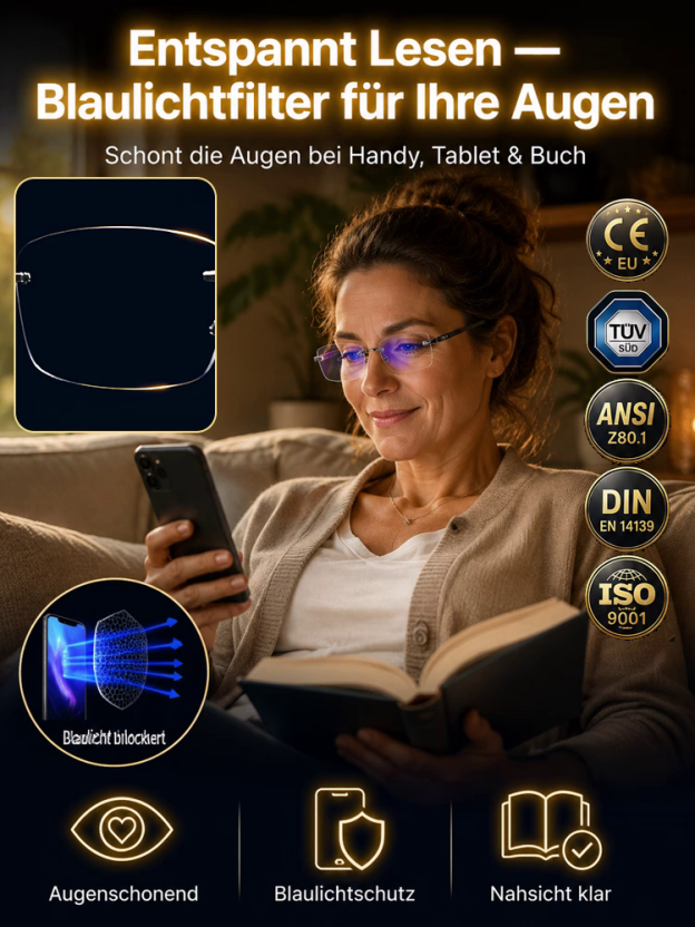 Rahmenlose, ultraleichte Lesebrille mit Diamantschliff