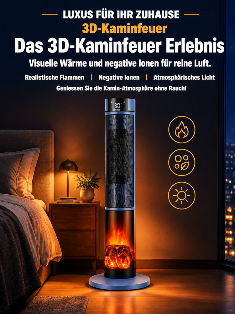 [1 Sekunde schnelles Aufheizen] Dreistufig einstellbare, großflächige 3D-Flammen-Raumheizung