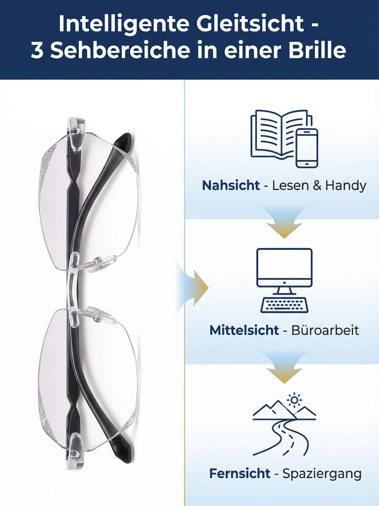 【+1.0 bis +7.0】 Revolutionäre Multi-Fokus Lesebrille aus Titan- Eine Brille für alle Sehstärken 