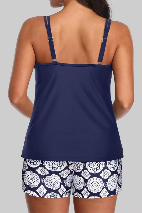 Two Piece Tankini Swimsuits for Women Tummy Control Bathing Suit with Shorts Athletic Two Side Pockets Swimwear
