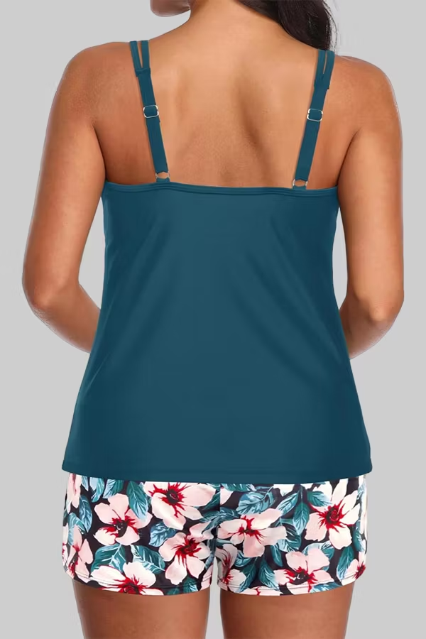 Two Piece Tankini Swimsuits for Women Tummy Control Bathing Suit with Shorts Athletic Two Side Pockets Swimwear