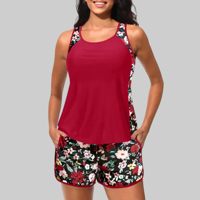Tankini Swimsuit with Shorts - Tummy Control Two Piece Bathing Suit Swimwear with Sporty Pockets