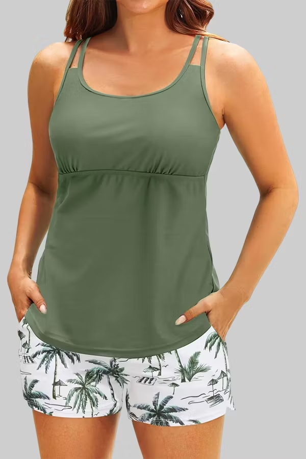 Two Piece Tankini Swimsuits for Women Tummy Control Bathing Suit with Shorts Athletic Two Side Pockets Swimwear
