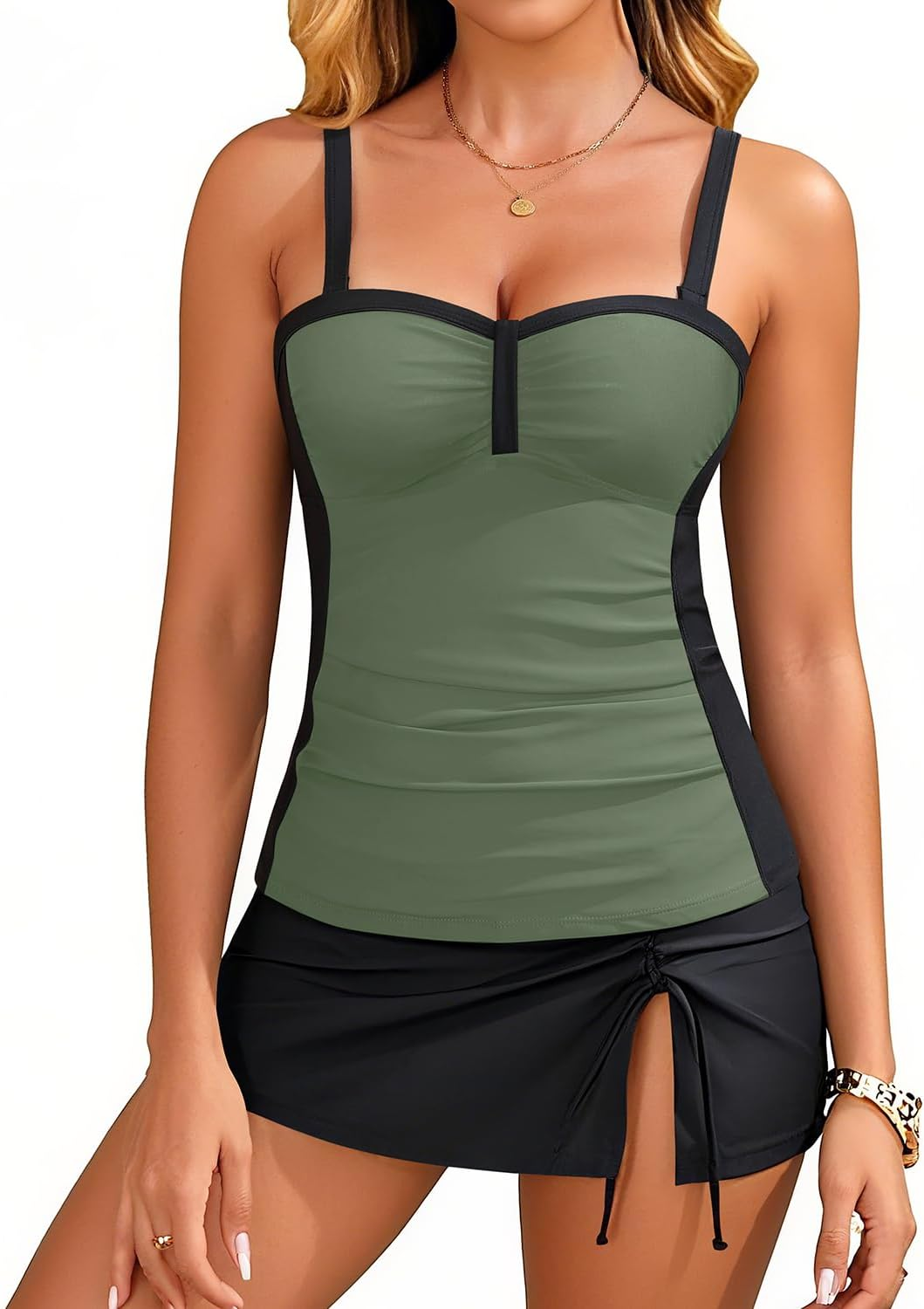 Womens Underwire Tankini Swimsuits with Skirt Two Piece Bathing Suits Tummy Control Swimwear