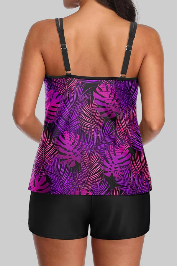 Two Piece Tankini Swimsuits for Women Tummy Control Bathing Suit with Shorts Athletic Two Side Pockets Swimwear