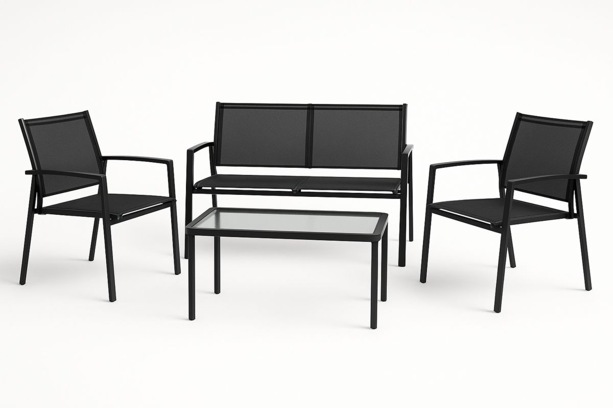 Gartenmöbel Set Schwarz Aluminium Glas Textilene-Lumidomusvivo