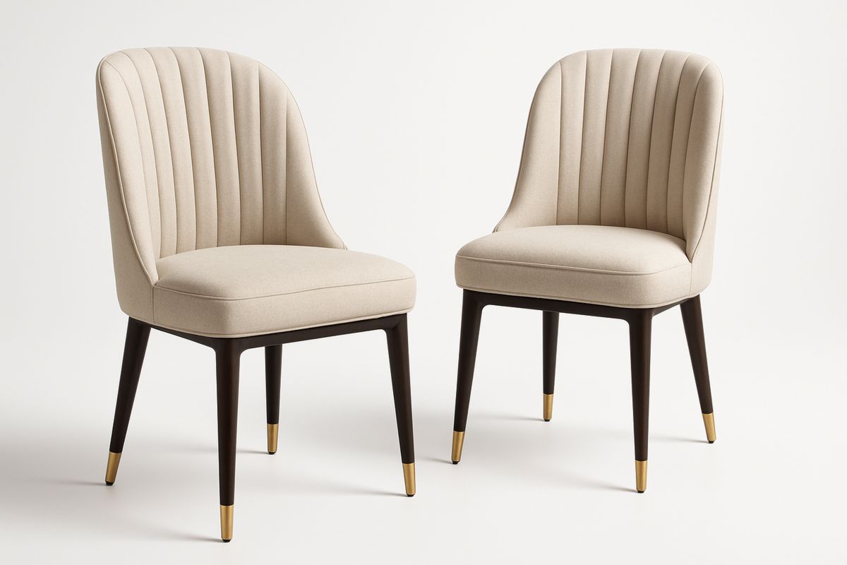 Esszimmerstühle Set Holzrahmen Polyester Beige Dunkles Holz Metallende-Lumidomusvivo