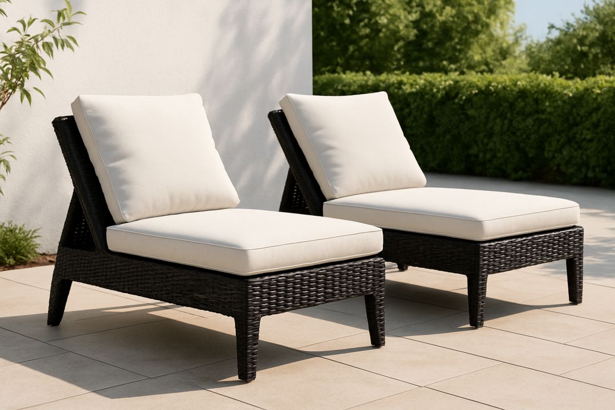 Garten-Liegestuhl-Set Schwarz/Beige Polyrattan mit Polyesterkissen-Lumidomusvivo