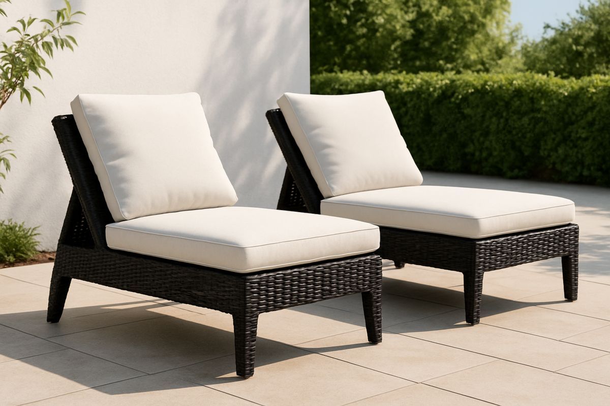 Garten-Liegestuhl-Set Schwarz/Beige Polyrattan mit Polyesterkissen-Lumidomusvivo