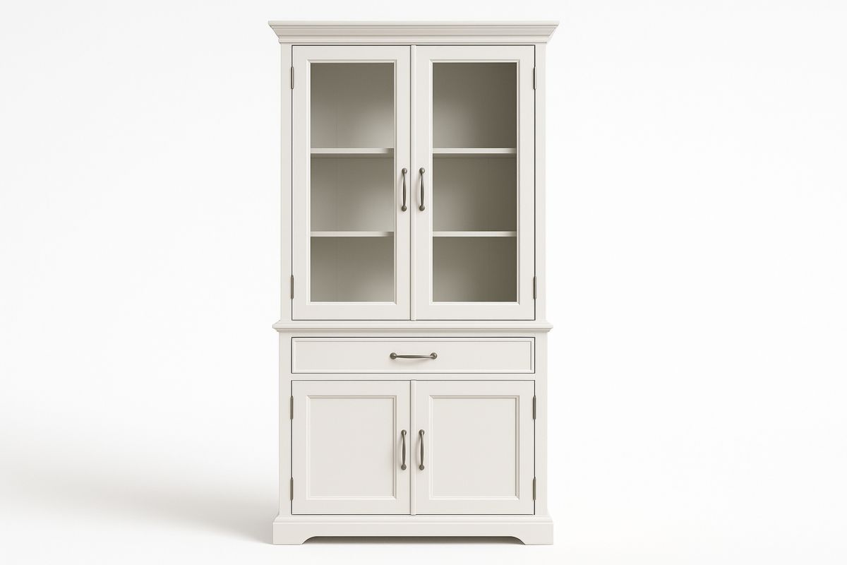 Vitrinenschrank Holz MDF Weiß Glas 2 Türen 1 Schublade-Lumidomusvivo