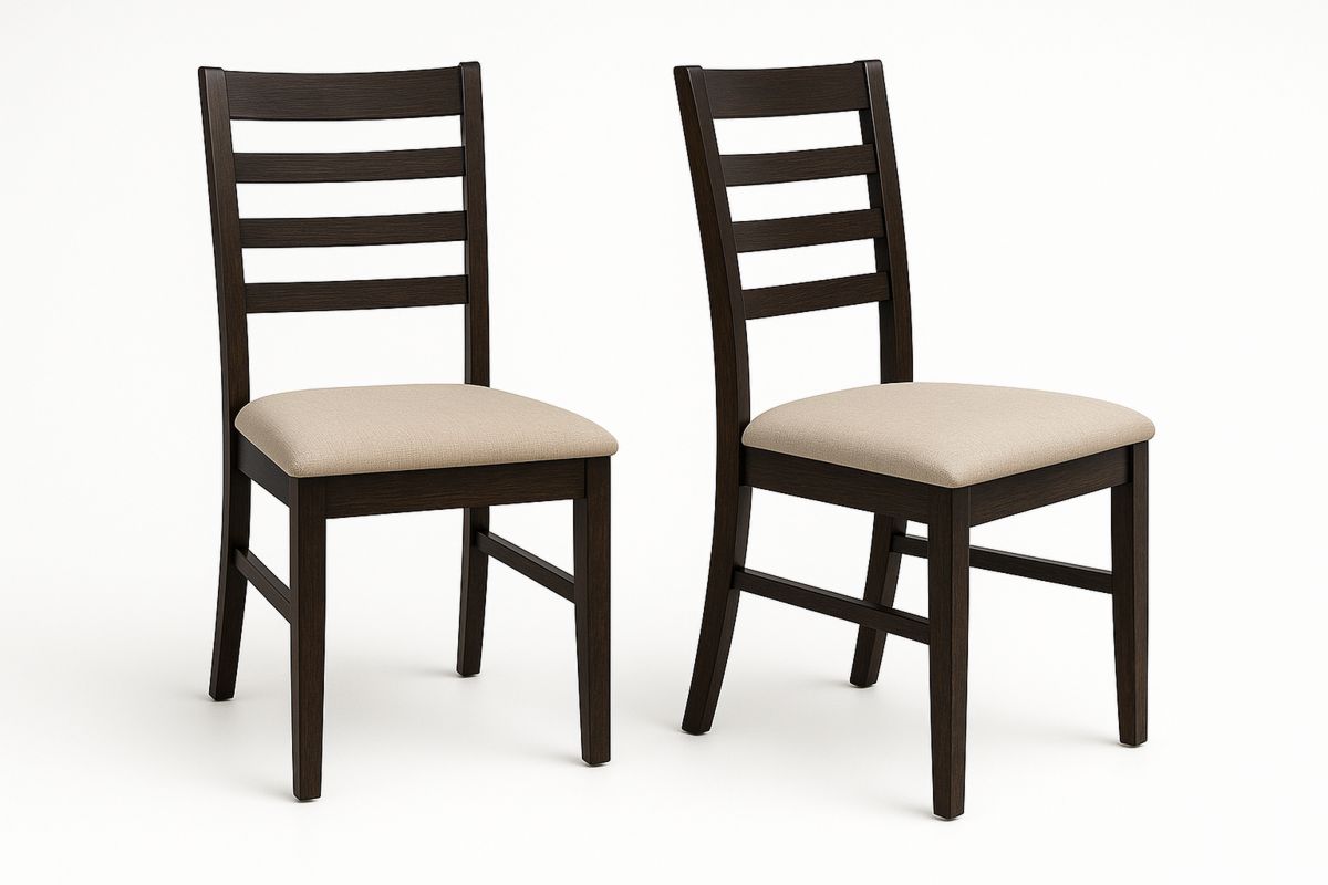 2er-Set Holzstuhl Dunkelbraun Beige Sitzpolster 90cm-Lumidomusvivo