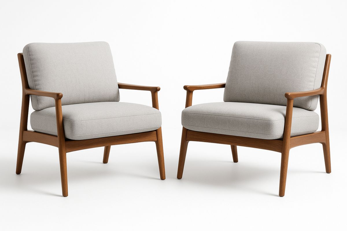 2er-Set Stoff-Loungesessel mit Holzrahmen Grau/Braun-Lumidomusvivo