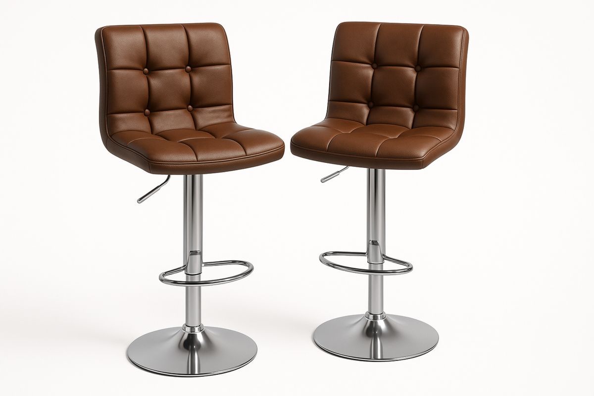 Barhocker Set aus Kunstleder und Chromstahl Braun-Lumidomusvivo