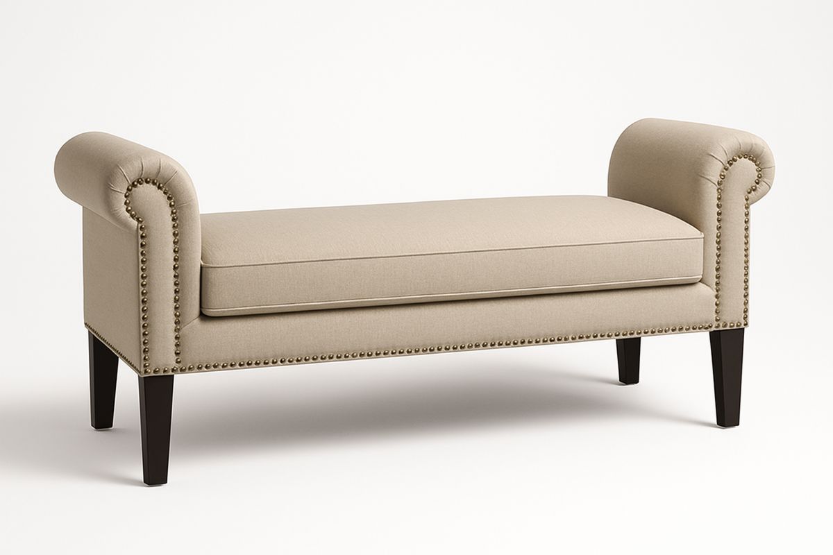 Beige Polsterbank Leinen Holz 120x45x65 cm-Lumidomusvivo