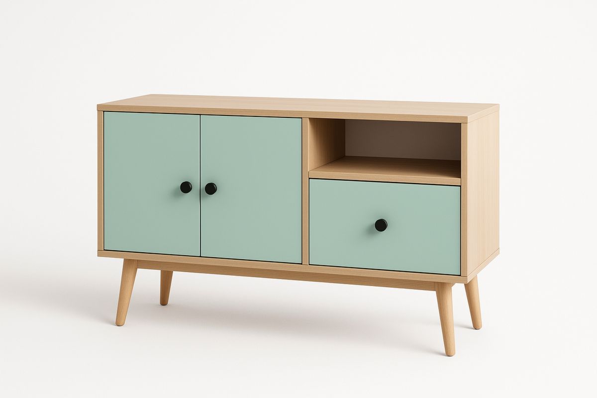 Holzschrank mit MDF-Fronten in Hellgrün, 120 x 40 x 75 cm-Lumidomusvivo