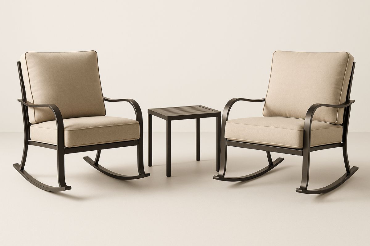 3-teiliges Gartenschaukelstuhl-Set aus Aluminium mit Polyesterkissen Sandfarben-Lumidomusvivo