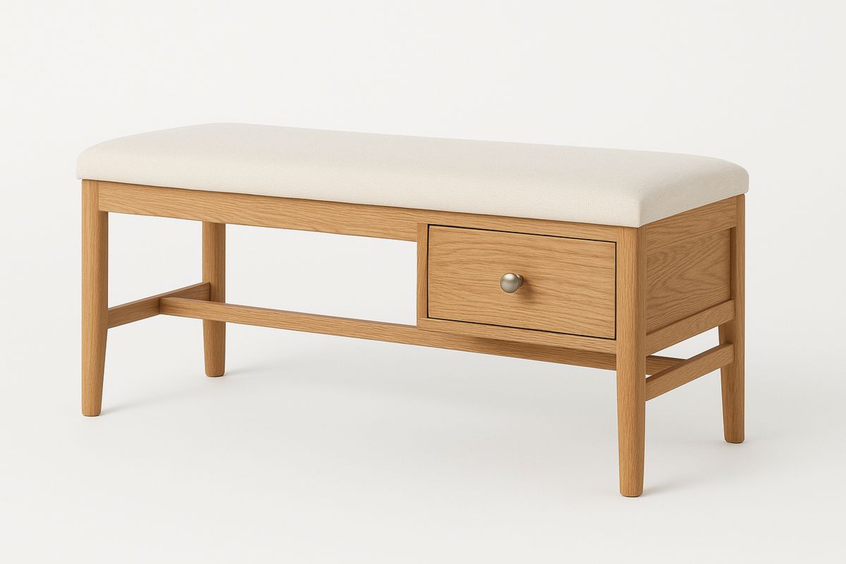 Holzbank mit Polsterung und Schublade Eiche/Creme-Lumidomusvivo