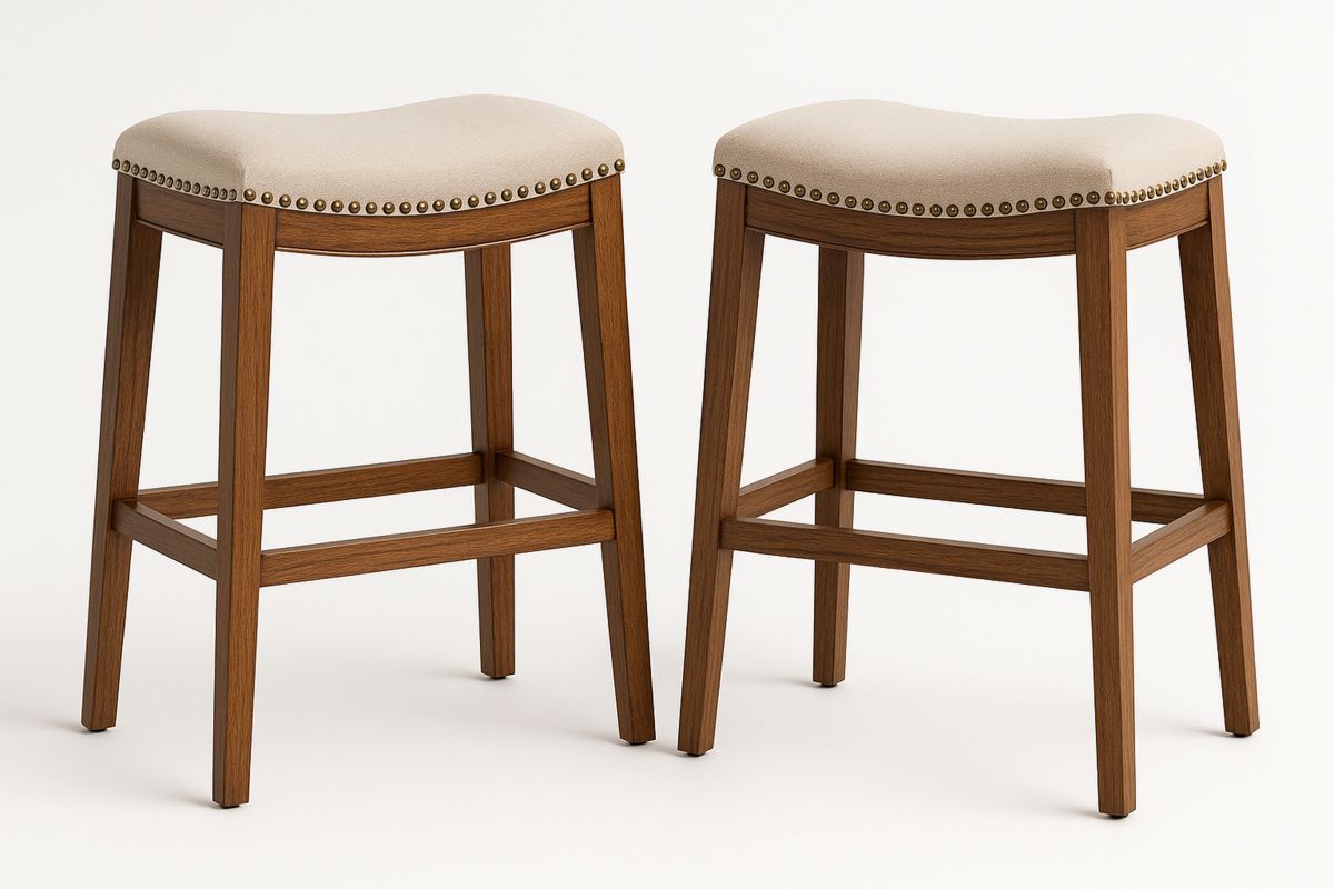 Barhocker Set Holz Braun Textil Beige 76cm Höhe-Lumidomusvivo